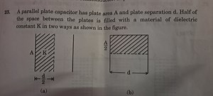 A parallel plate capacitor has plate area A and plate separatio... | Filo