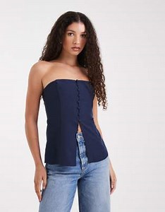 ASOS DESIGN button front bandeau top in navy | ASOS