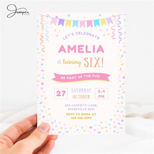 Rainbow Confetti Birthday Invitation, Bunting Sprinkle Party Template, Candy Sprinkle Birthday Card, Streamers Confetti Invite - Etsy
