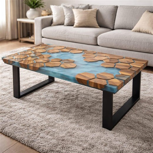 Epoxy Coffee Table Round Walnut Wood Epoxy Resin Ocean Style Custom Table Top - Etsy
