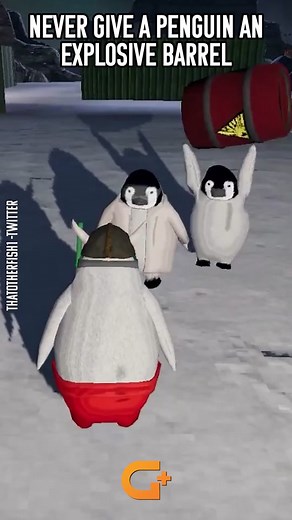 Penguin Heist Gone Wrong: Explosive Barrel Mishap! 😂