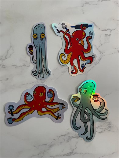 Octopus Cafe, Sticker SET, Waterproof Vinyl Sticker - Etsy