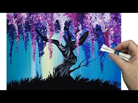 Wisteria Willow Tree Q Tip Painting Technique for BEGINNERS EASY Acrylic Painting | TheArtSherpa