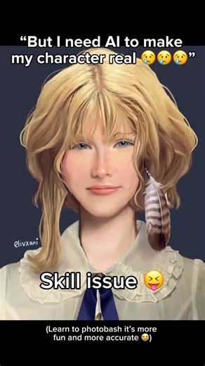 ani on Instagram: "But frl photobashing is fun and not that hard… just get some references LOL… also if you’re not an artist you can get commissions of your character that actually look like what you imagine cuz you’re working with a REAL PERSON who can fix things to your liking…and not suck… Plus u can get some commissions for like $5… Lowkey this one isn’t great but it was my first time and it was fun YIPPEEE Anyway I hate Ai generated slop. #arttag #artreelsofinstagram #photobashing #speedpai