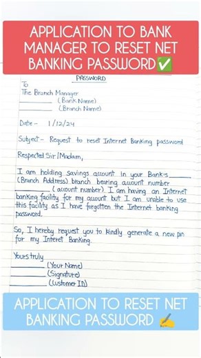 Application to bank manager to reset net banking password || Reset net banking password #application