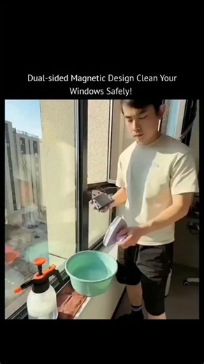 complexx.io on Instagram: "This post captures a person using a magnetic window cleaner to safely clean both the inside and outside of a high-rise window simultaneously. This type of tool makes it possible to clean the exterior of windows without needing to lean outside. Type: Double-sided magnetic glass cleaner. Functionality: Uses strong magnets to link the two halves through the glass, allowing the outside cleaner to mimic the movement of the inside one. Safety: Designed for high-rise windows,