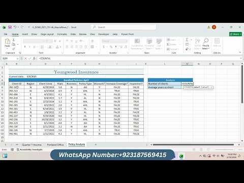 Illustrated Excel 365/2021 | Modules 1-4: SAM Capstone Project 1b Youngwood Insurance