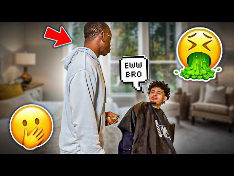 I SPRAYED MY CLIPPERS💈 WITH FART SPRAY AND TRIMMED JORDAN MUSTACHE UP🤮🤣