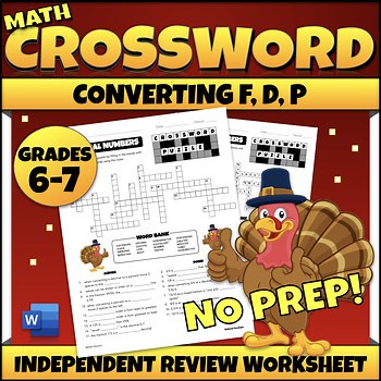 6th Grade Math Review Thanksgiving Activity Rational Numbers FDP Worksheet