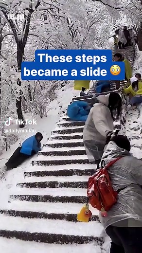 Terrifying Slide Fails on Icy Stairs
