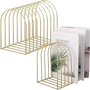 Kosiz 2 Sets Wire File Organizer for Desk 9 Slots Metal File Holder Magazine Folder Mail Desktop Sorter Countertop Folder Stand Racks for Binder Storage School Office Home Photography Prop(Gold)