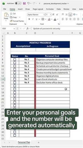 How to create a personal progress tracker in Excel. ✅