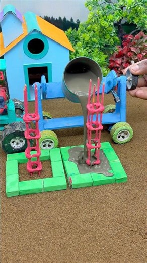 😱 Real Working Mini Tractor Making Cement Pillar | Amazing DIY Construction Machine 🚜#shorts
