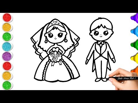Cute Bride & Groom Drawing, Painting & Coloring For Kids Toddlers_ Kids Art