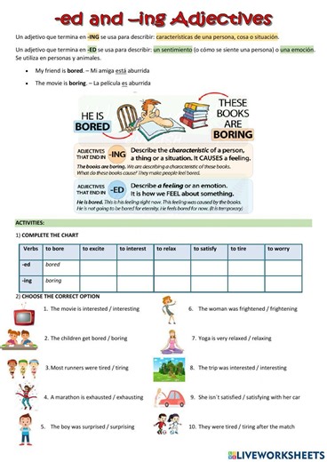 -ed and -ing Adjetives worksheet