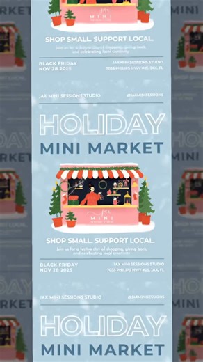 Jax Mini Sessions Studio on Instagram: "Skip the big-box chaos this Black Friday! Join us for our Holiday Mini Market on Nov 28 from 10 AM–2 PM at Jax Mini Sessions Studio 🌲 A cozy, feel-good shopping event that gives back to our community. Shop local makers, enjoy a complimentary holiday photo, and discover thoughtful gifts while supporting small businesses right here in Jacksonville. Your $10 ticket includes: ❤️ One holiday photo with studio owner @tbaldwinphoto ❤️ Access to shop curated loca