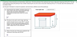 A warehouse, whose dimensions are shown below, needs stucco. Th... | Filo