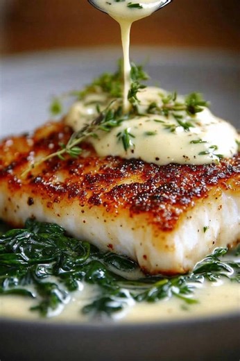 🍋 Pan-Seared Cod with Garlic Cream Sauce over Sautéed Spinach Indulge in this easy dinner recipe that’s healthy and packed with flavor! Perfect for a quick weeknight meal or impressing guests. Ingredients: For the Cod: - 2 cod fillets - 2 tbsp olive oil - Salt and black pepper to taste - ½ tsp paprika (optional) For the Sautéed Spinach: - 3 cups fresh spinach - 1 tbsp olive oil or butter - 1 clove garlic, minced (optional) - Pinch of salt and pepper For the Garlic Cream Sauce: - 2 cloves garlic