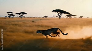 Cheetah in Motion A Majestic African Savanna Sunset Chase