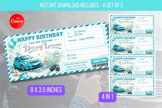 EDITABLE Driving Lesson Gift Voucher, Birthday Surprise Driving School Gift Voucher Ticket, Voucher Ticket, Teen Gift Idea Learn to Drive - Etsy Canada