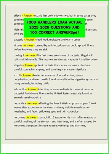 FOOD HANDLERS EXAM ACTUAL 2025 2026 QUESTIONS AND 100 CORRECT ANSWERSpdf video
