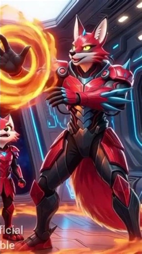 4 Flame Cyber Fox Warrior – Futuristic Fire Mecha Animal Art