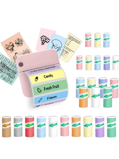 Mini Sticker Printer, Sticker Maker Machine Printer With Color Sticker Paper Rolls, Mini Printer Sticker Maker For Labels/Notes, Inkless Thermal Portable Printer For Phone/Tablet | SHEIN
