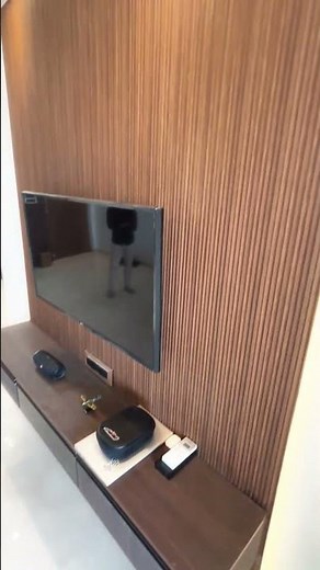 Sleek & Modern TV Unit with PVC Rafters and LED Glow – Designed by Kitchenlane in Chembur #tvunit