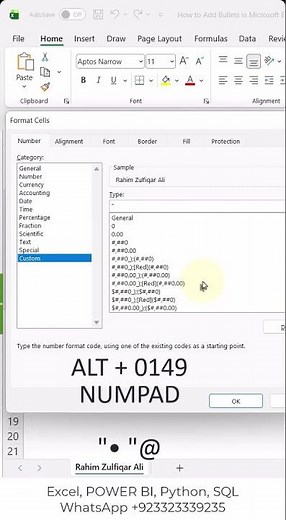 How to Add Bullets in Microsoft Excel Cells ? #shorts Custom Formatting or Formula Approach