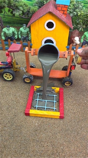 😱 Mini Tractor Building Cement Pillar with Strong Base | DIY Construction Machine 🚜 #shorts