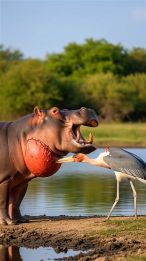 Strangest doctor Nature!🐦 #stork_doctor #abscess #surgery_hippo #hippo #stork #wildlife #shorts