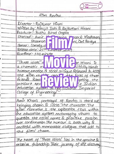 How to write/comprise a movie review?|Three idiots Film review|Sample of film review#3idiots#film