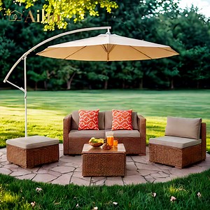Aiho All-Weather 5 Pieces Outdoor Sectional Sofa with PE Rattan, Outdoor Patio Furniture Set with Soft Cushions and Coffee Table, For Backyard, Porch, Balcony, Poolside, Garden, Patio-Gray