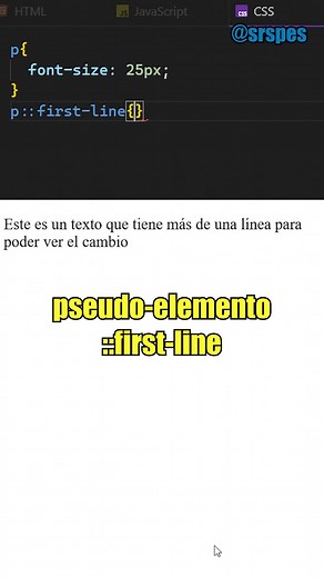 ¿Cómo funciona el pseudo-elemento ::first-line? . . #srspes #css #html #desarrolloweb | SrSpes