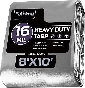 Large Tarp 8x10FT, 16 Mil Heavy Duty Waterproof with Grommets Every 23.6", 420D Thick Plastic, UV Resistant Tear & Fade Resistant, Reinforced Edges for Outdoor Pool Camp Tent