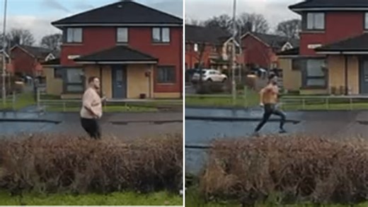 Chilling moment two topless men charge at Glasgow murder victim before stabbing