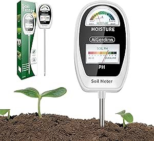 Soil Test Kit, 2-in-1 Soil Moisture Meter, Soil pH Meter -Dual Dial-Simultaneously-Display Results-Soil pH Tester, Moisture Meter for Garden,Lawn,Farm Indoor&Outdoor Plants-PureWhite