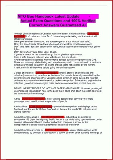 Mto Bus Handbook Latest Update Actual Exam Questions And 100 video