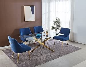 51'' Glass Dining Table for 4 People, Rectangle Kitchen Table w/Gold Stainless Steel Legs, Dining Room Table Modern Dintte Table for Living Room Restaurant, Glass Kitchen Table for Compact Space