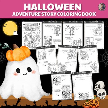 ★ Halloween Adventure Story Coloring Book | Cute Spooky Coloring Pages for Kids