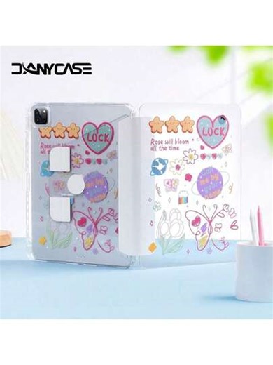 Bemalte Graffiti DANYCASE Vollständig transparente kristallklare Schutzhülle, kompatibel mit A16 Air 11 13 M3 2025, Mini 7, Air 11 13 M2 2024, Pro 11 13 M4 2024, Pro 11, Pro 12.9, Air 5 4 10.9, 10. 7/8/9. Generation, Mini 6, 360° drehbarer Ständer, integrierter Stiftschlitz | SHEIN