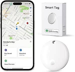 Tracker Tags, Item Finder Work with Apple Find My (iOS Only), Tracking Device Locator Smart Tag for Luggage, Keys, Wallet, Bike, Bags (White, 1 Pack)