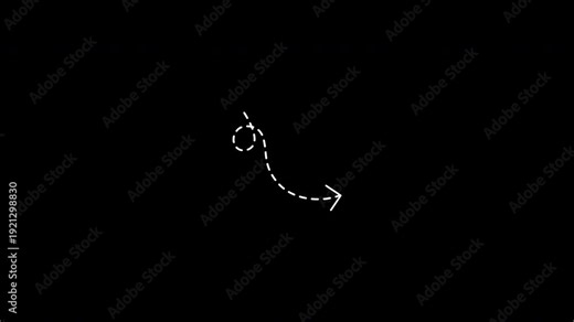 White Dotted Line Swirling Arrow Animation on Transparent Background, Wavy Path Direction Indicator Motion Graphic 4K Video