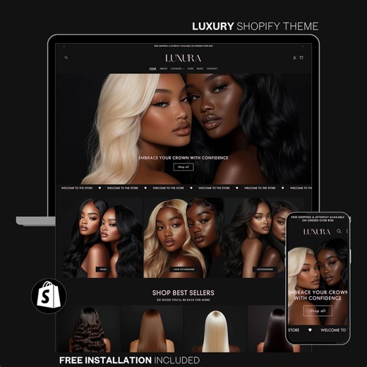 Luxury Hair Shopify Theme: Hair Extensions & Wigs, Elegant Website Design - Etsy