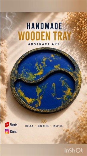 Blue & Gold Abstract Wooden Tray | Handmade Art #Short