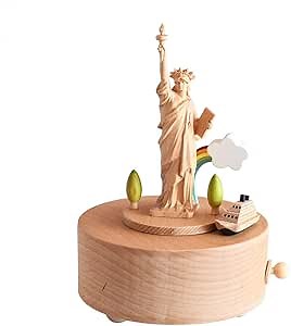 Statue of Liberty Music Box, Wood Mechanism Musical Box, Wind Up Music Box with Moving Small Ship DIY Wooden Music Box, Best Gift for Kids, Friends Christmas Singing Music Gift Box