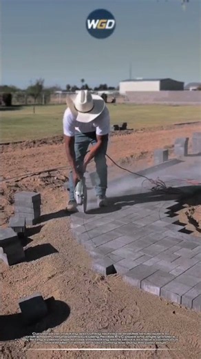 Patio paving construction technique: Precision curved paver marking and cutting for custom walkways