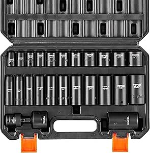3/4 Inch Drive Deep Impact Socket Set,6-Point,SAE(1"to 1-1/2"),8 Pcs,Cr-Mo.Heavy Duty Impact Socket Set.