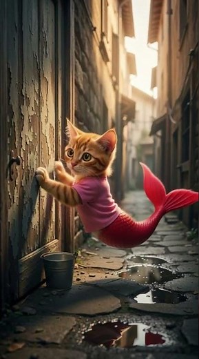 #catshorts#cat#catai #animation #funny#ai🧜‍♀️🧜‍♂️🐈She didn't have a good backpack poor mermaid cat🎒😿