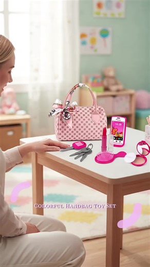 Realistic Handbag Toy Set for Girls, Colorful Pretend Play Accessories Including Phone, Wallet and Makeup Toys, Perfect Birthday Gift, Kids Vanity